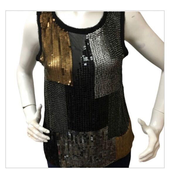 Nicole Miller Tops - Nicole Miller black/gold sequin top -- S